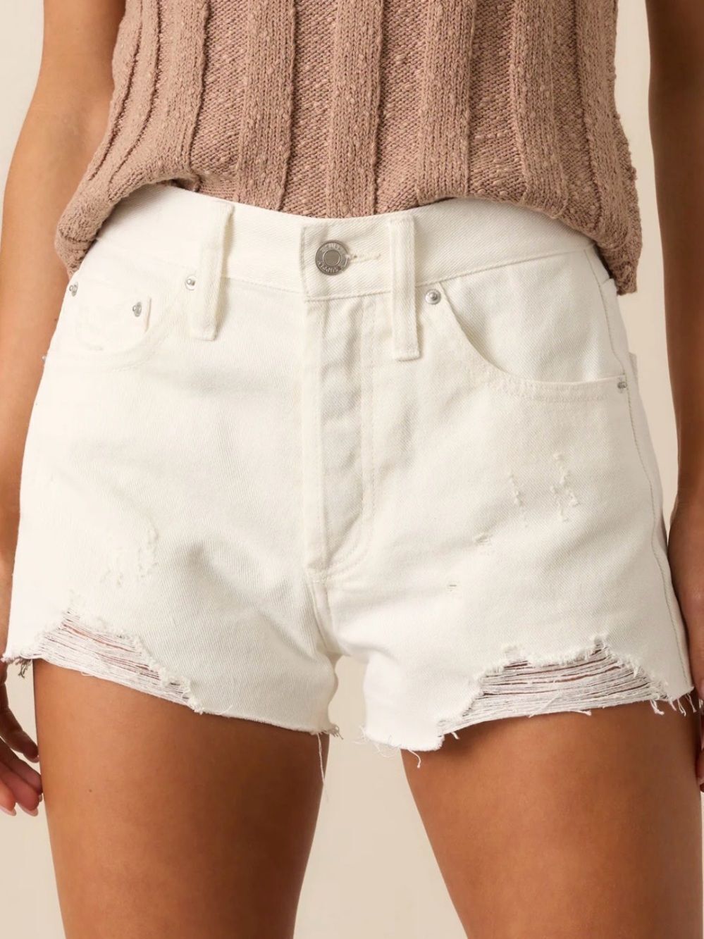 Z Supply White Distressed High-Rise White Denim Short Shorts Sz 4